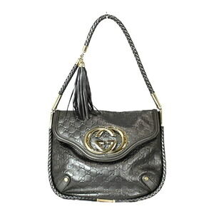 GUCCI Interlocking GG One Shoulder Hobo Bag Metallic Gray Leather